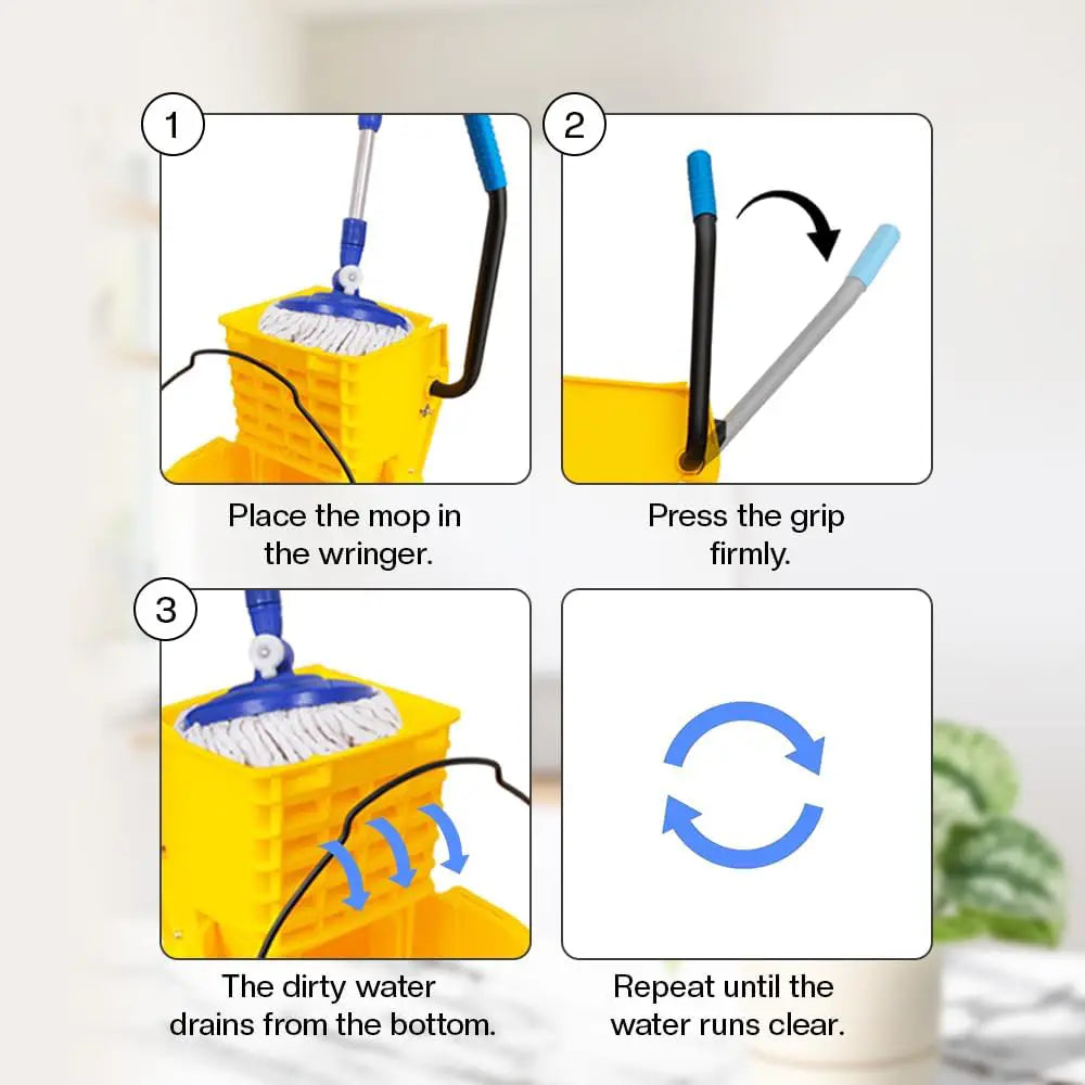 Wringer Mop Bucket Trolley with 4 Wheels Yellow - 36L