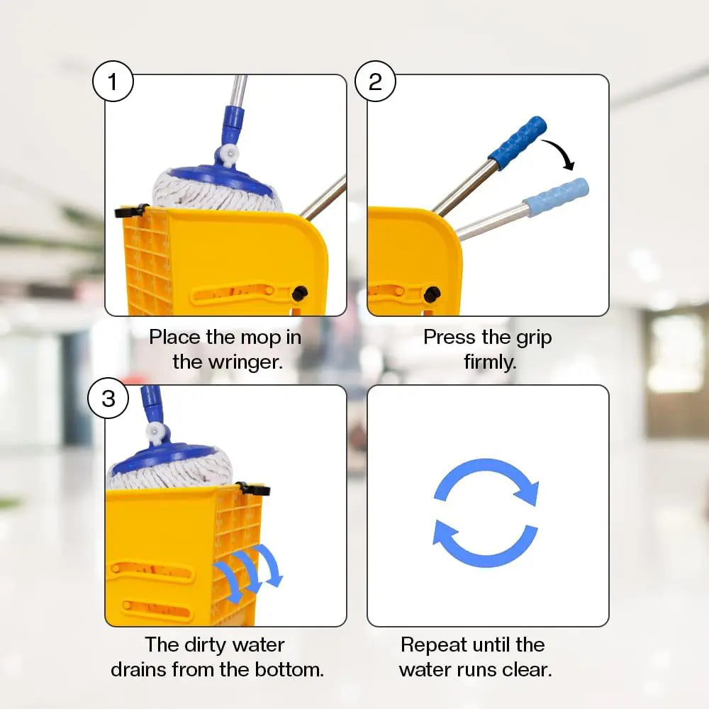 Wringer Mop Bucket Trolley with 4 Wheels Yellow - 20L