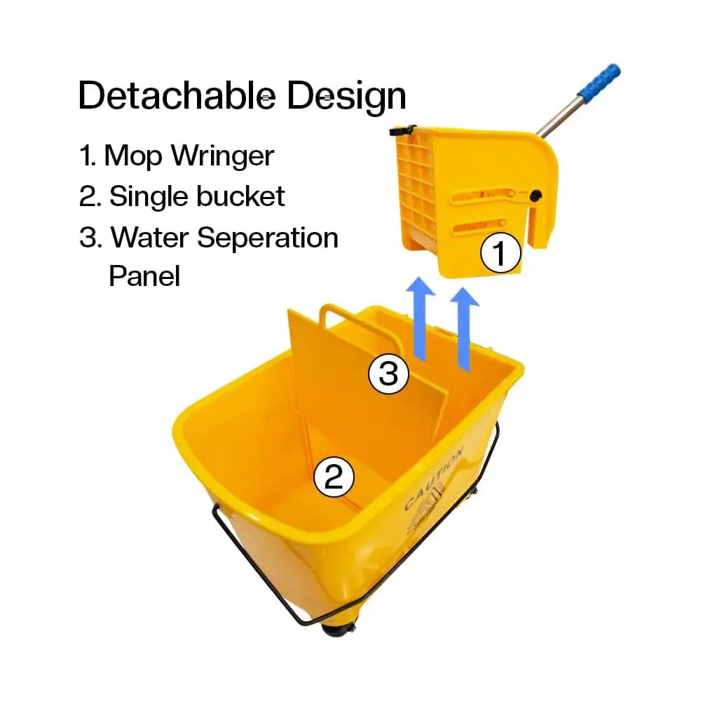 Wringer Mop Bucket Trolley with 4 Wheels Yellow - 20L