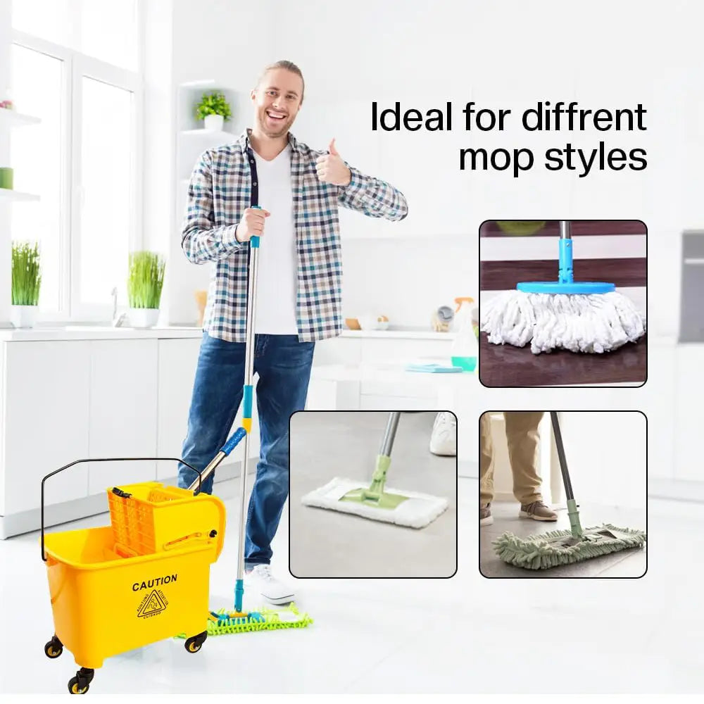 Wringer Mop Bucket Trolley with 4 Wheels Yellow - 20L