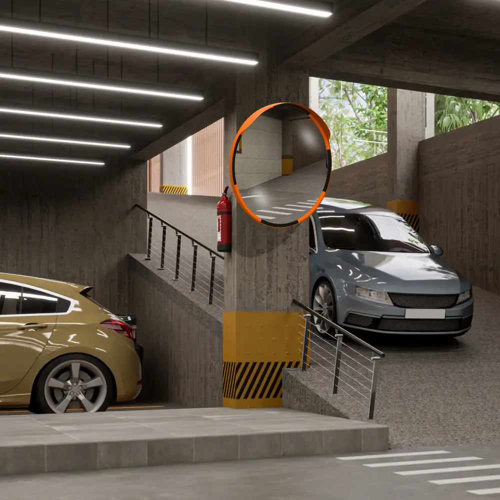 Underground parking garage convex mirror