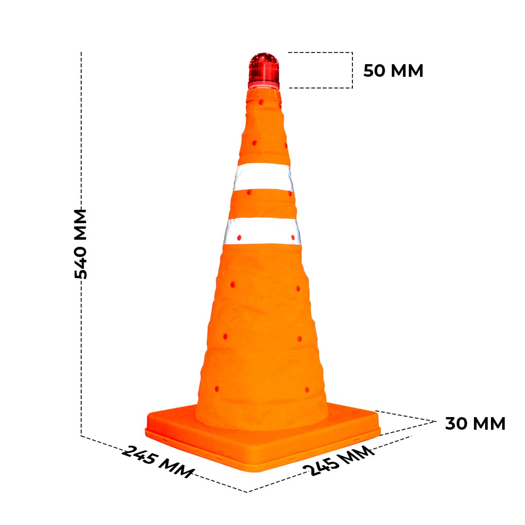 Foldable Orange Cone With Top Warning Light