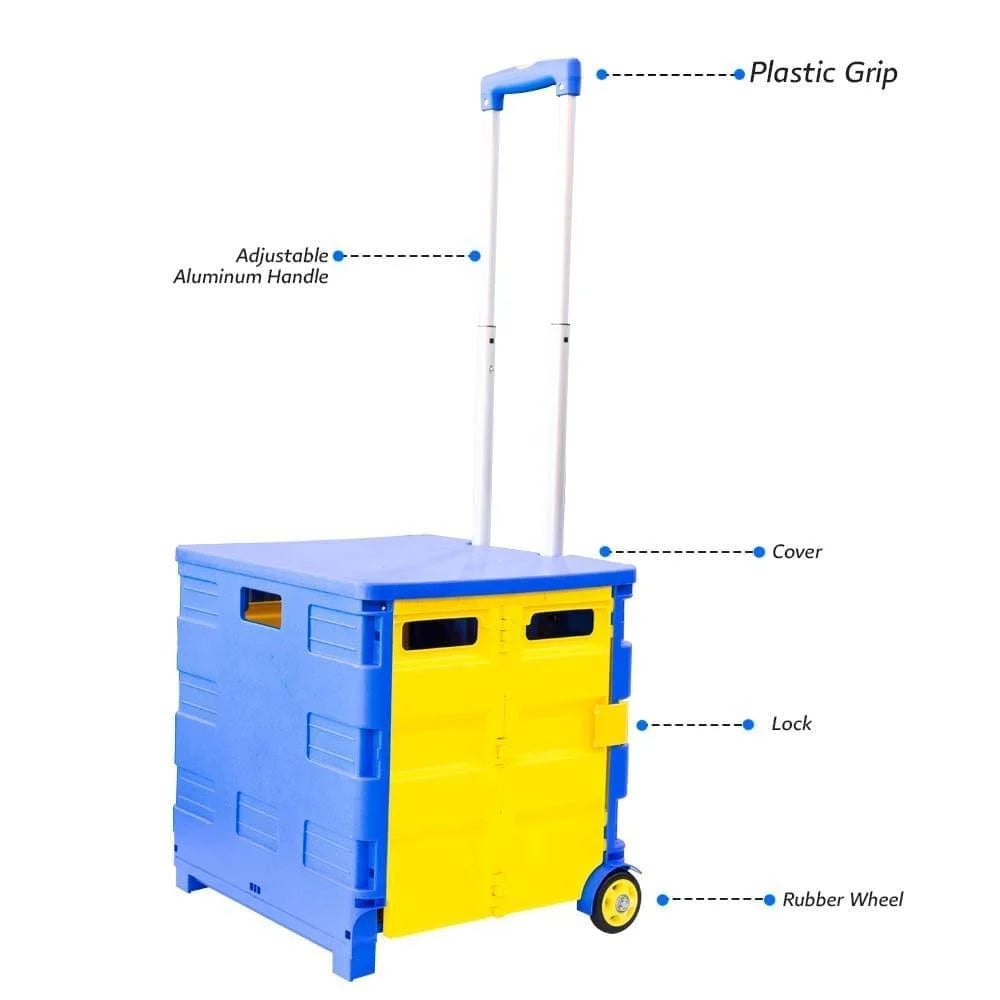 feature folding shopping trolley light blue yellow