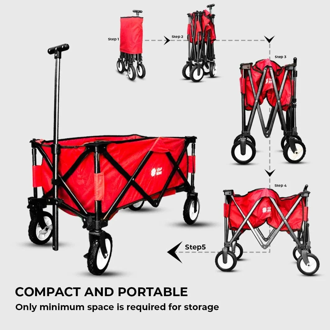 folding outdoor garden trolley with cover red
