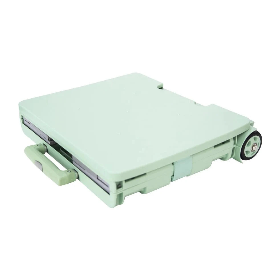 folding shopping trolley light blue and grey open lid