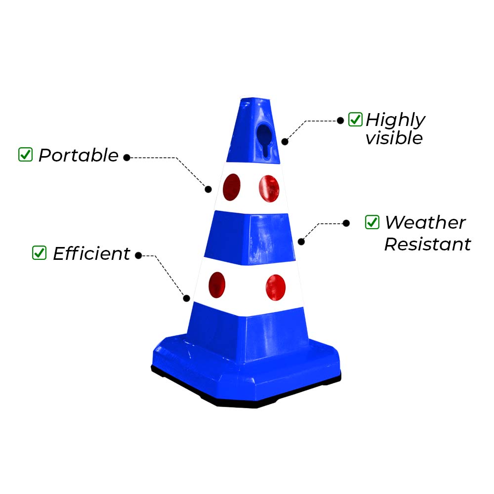 Unbreakable Safety Traffic Cone 620 MM with Cat-Eyes Lenses - Biri Group