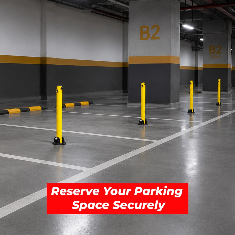 Manual Parking Lock Yellow | 64CM Fold Down Parking Bollard with Key Lock