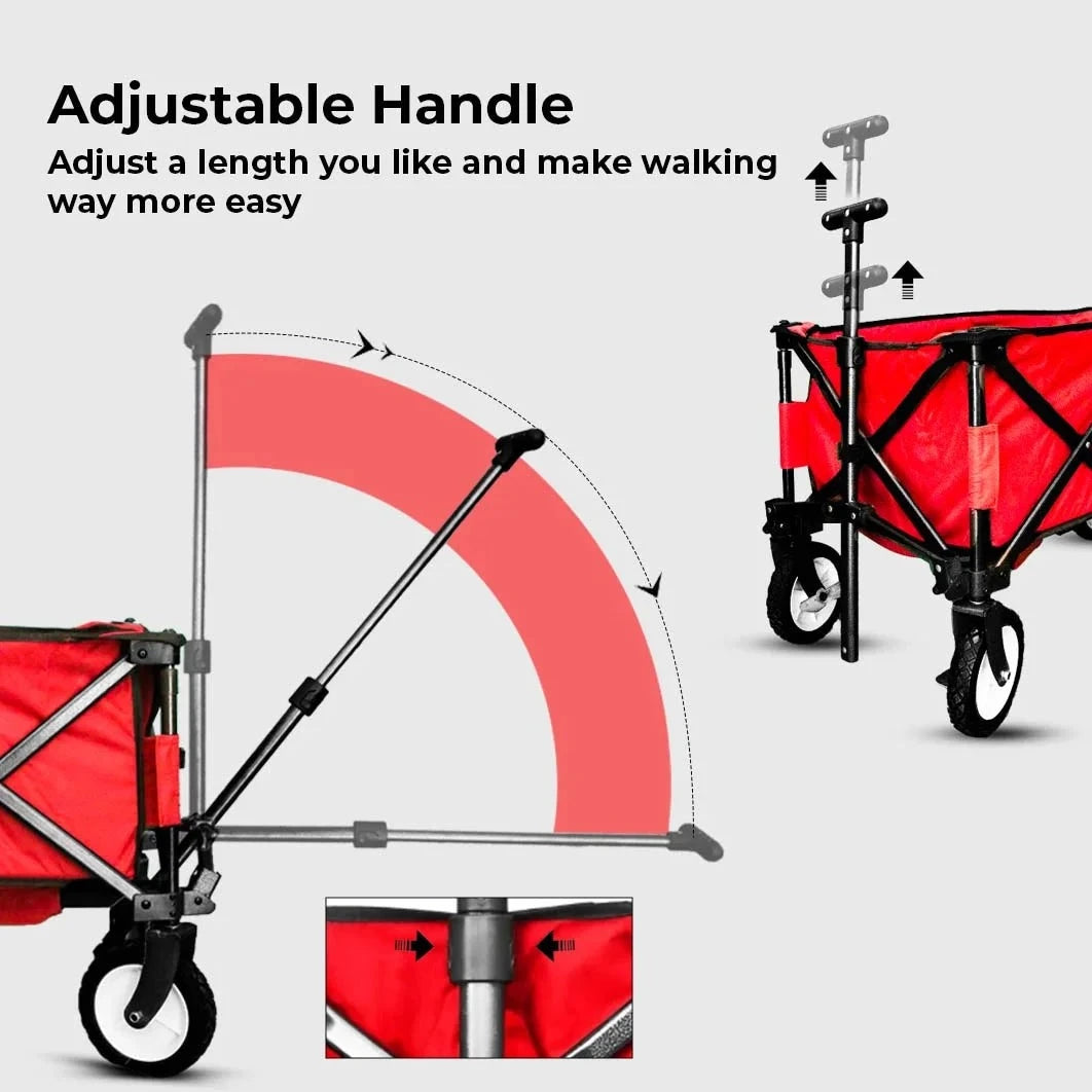 adjustable handle outdoor garden trolley with cover red
