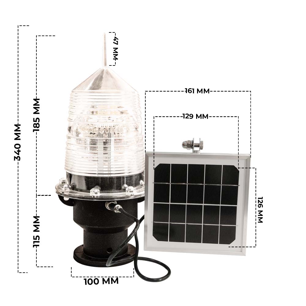solar powered warning tower light dimension