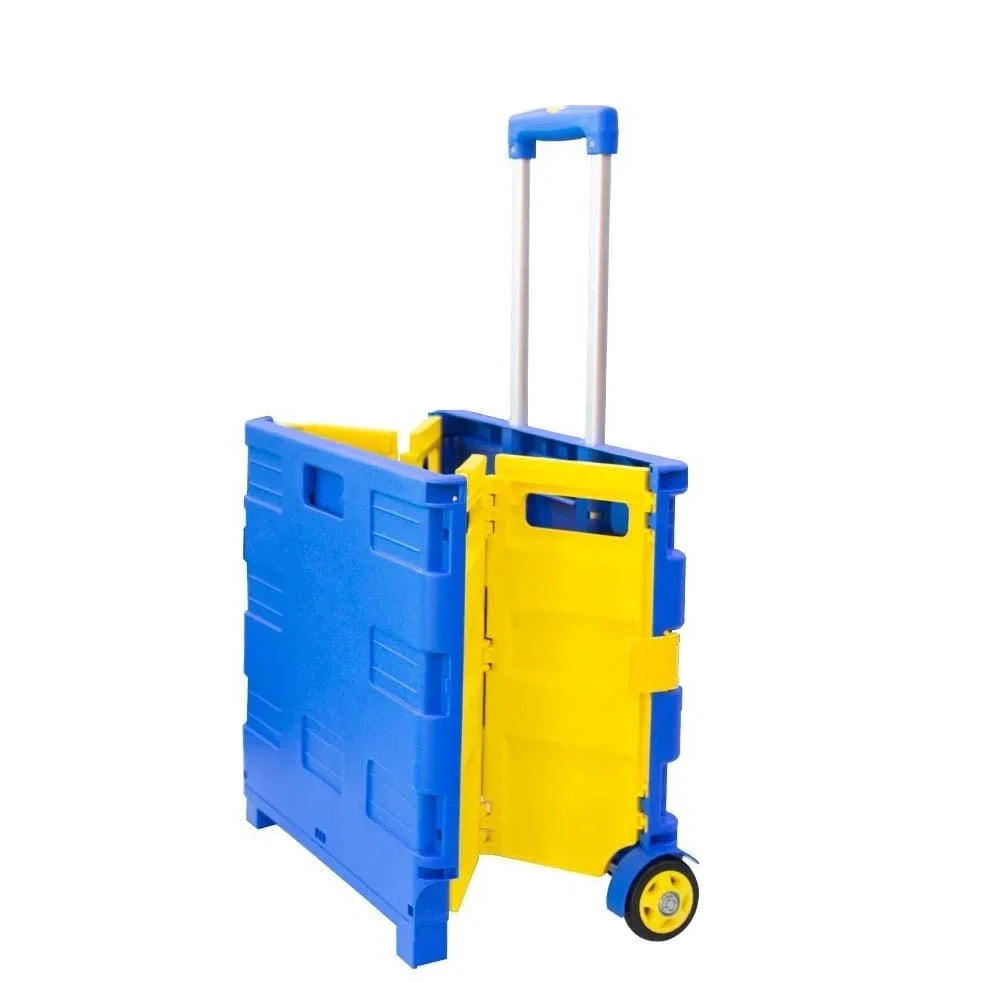 stackable folding shopping trolley light blue yellow