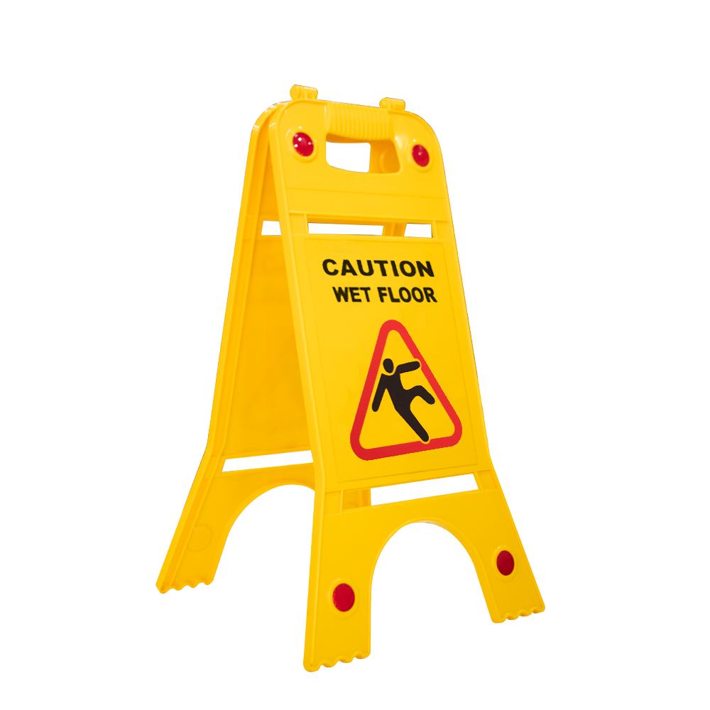 Two-Sided Fold-Out Caution Wet Floor Sign - Yellow - Biri Group