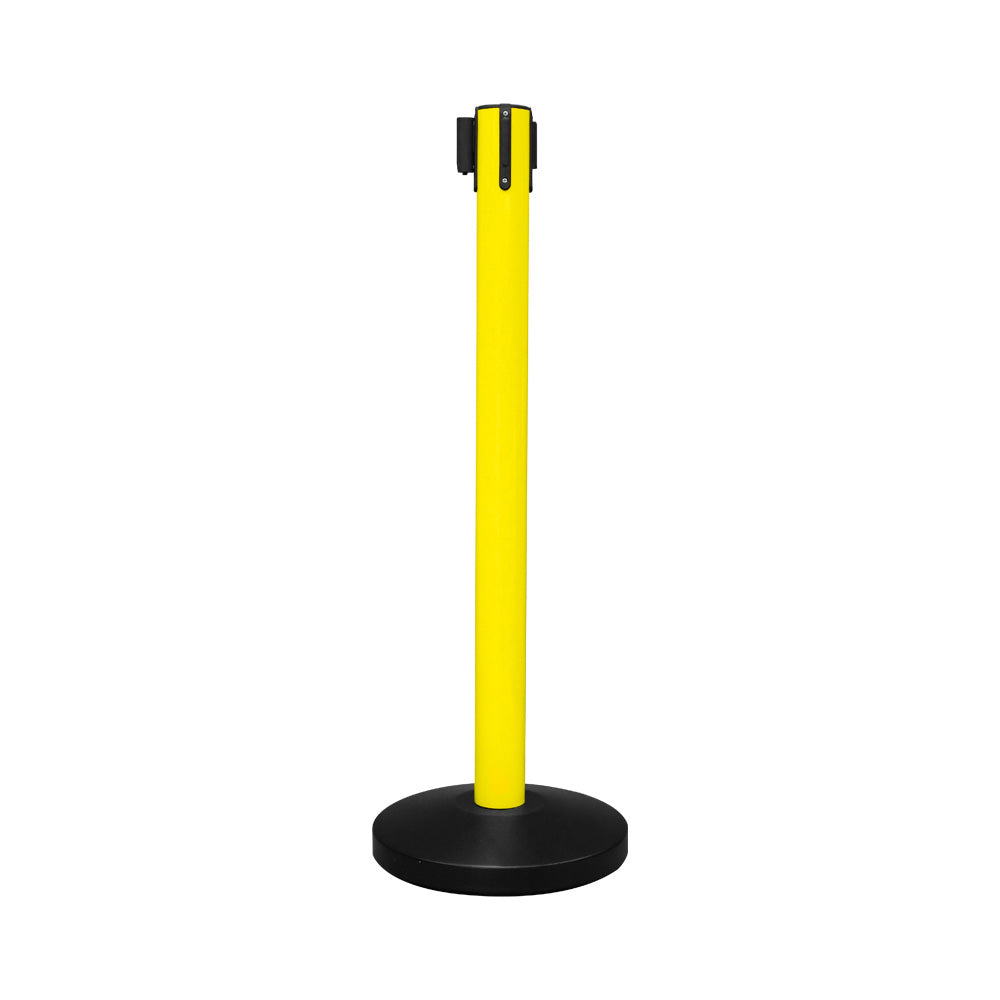 4 Way Connectable Queue Barrier with 2 Meter Nylon Belt - Yellow - Biri Group