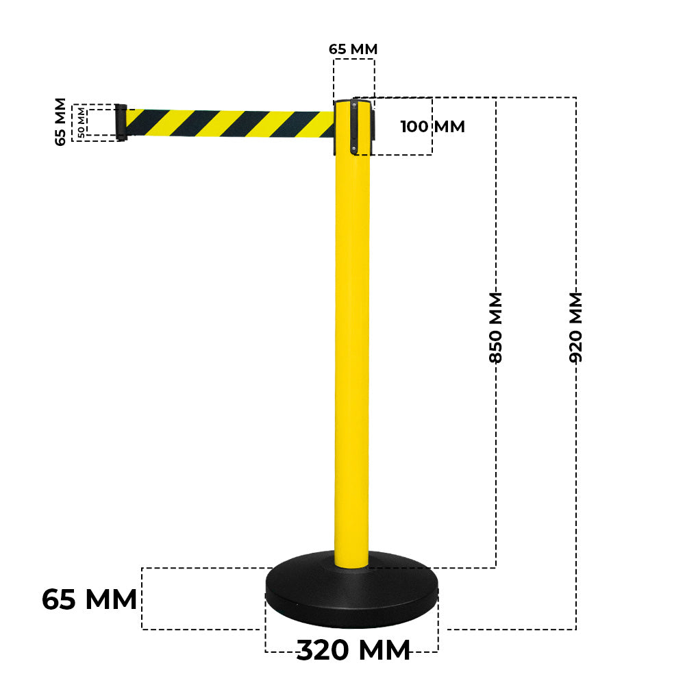 4 Way Connectable Queue Barrier with 2 Meter Nylon Belt - Yellow - Biri Group