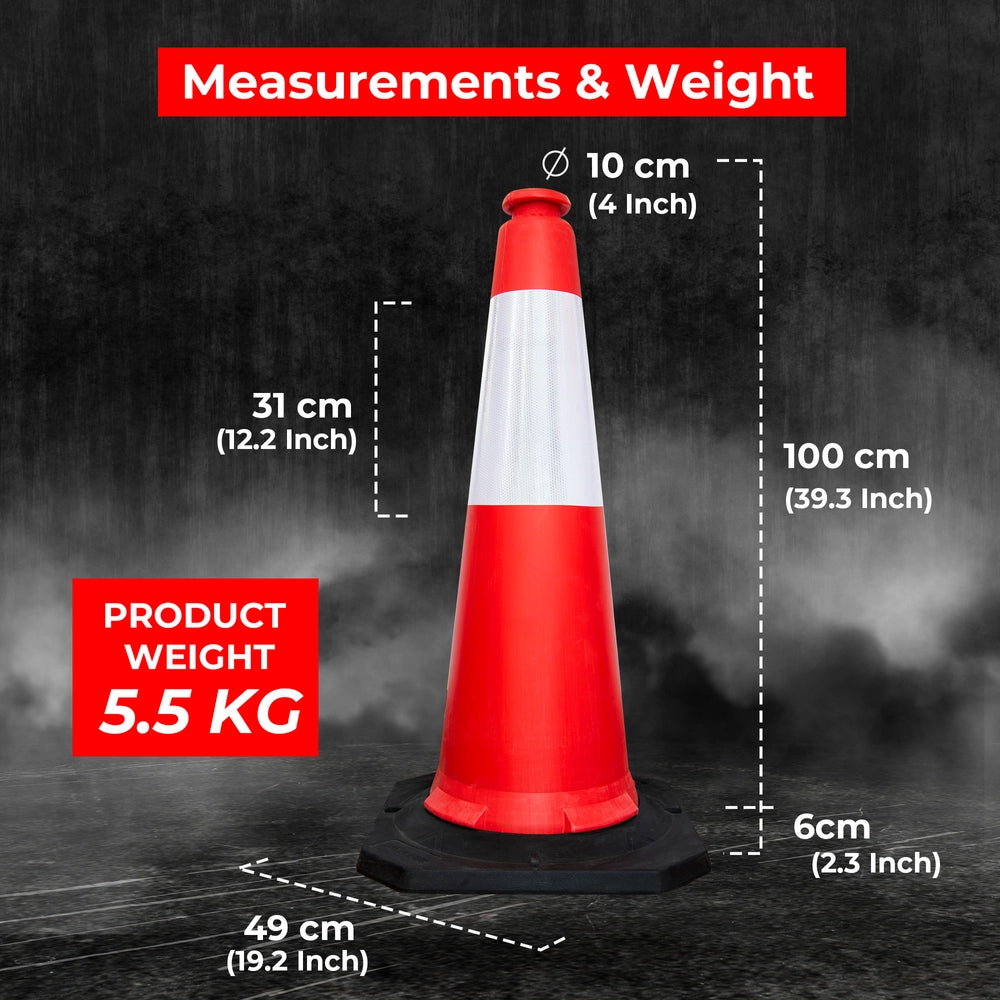 100CM Traffic Safety Cone - Red | Heavy Duty Portable Parking Cone with Reflective Collar