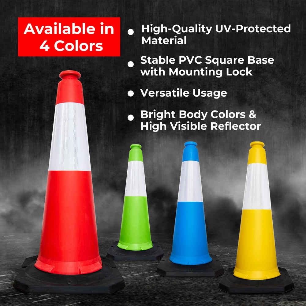 100CM Traffic Safety Cone - Red | Heavy Duty Portable Parking Cone with Reflective Collar
