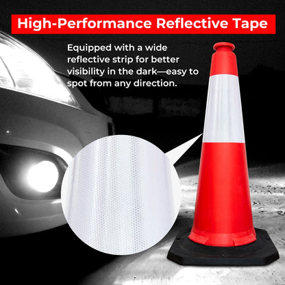 100CM Traffic Safety Cone - Red | Heavy Duty Portable Parking Cone with Reflective Collar