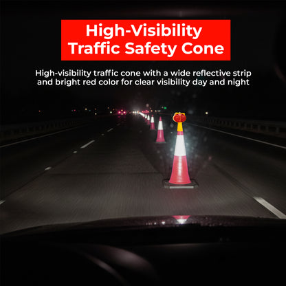 100cm red reflective road safety cone with weighted base for high visibility