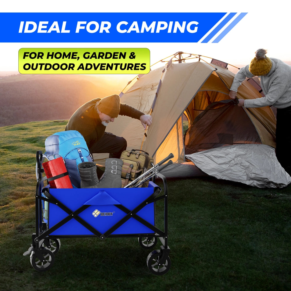 100KG Shopping Trolley Blue | Foldable Camping Wagon with All-Terrain Wheels
