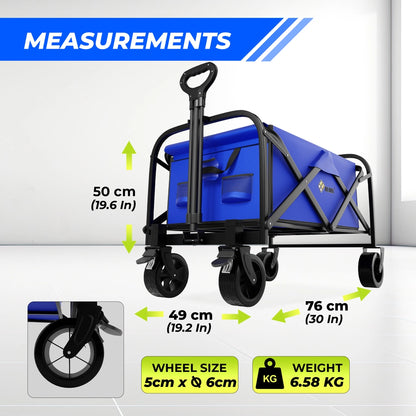 100KG Shopping Trolley Blue | Foldable Camping Wagon with All-Terrain Wheels