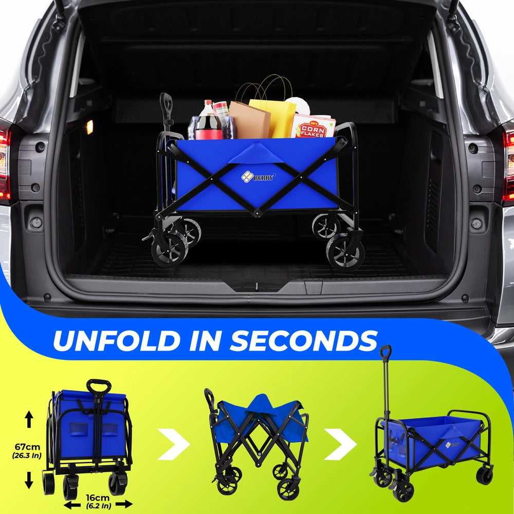 100KG Shopping Trolley Blue | Foldable Camping Wagon with All-Terrain Wheels