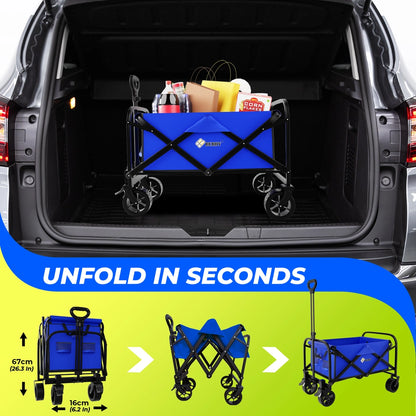 100KG Shopping Trolley Blue | Foldable Camping Wagon with All-Terrain Wheels