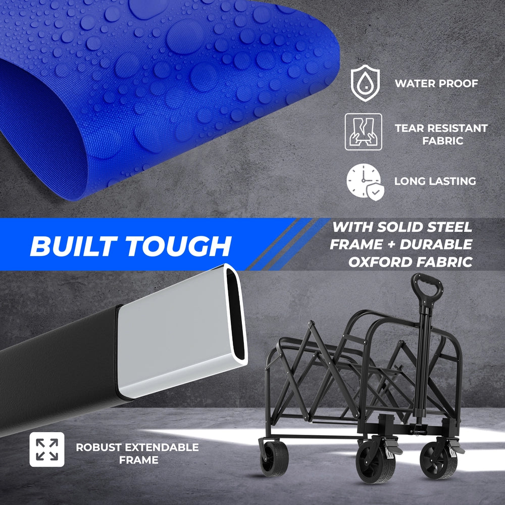 100KG Shopping Trolley Blue | Foldable Camping Wagon with All-Terrain Wheels
