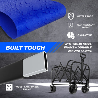 100KG Shopping Trolley Blue | Foldable Camping Wagon with All-Terrain Wheels