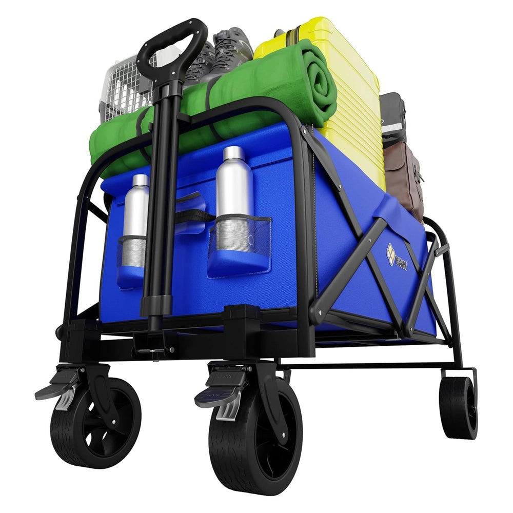 100KG Shopping Trolley Blue | Foldable Camping Wagon with All-Terrain Wheels