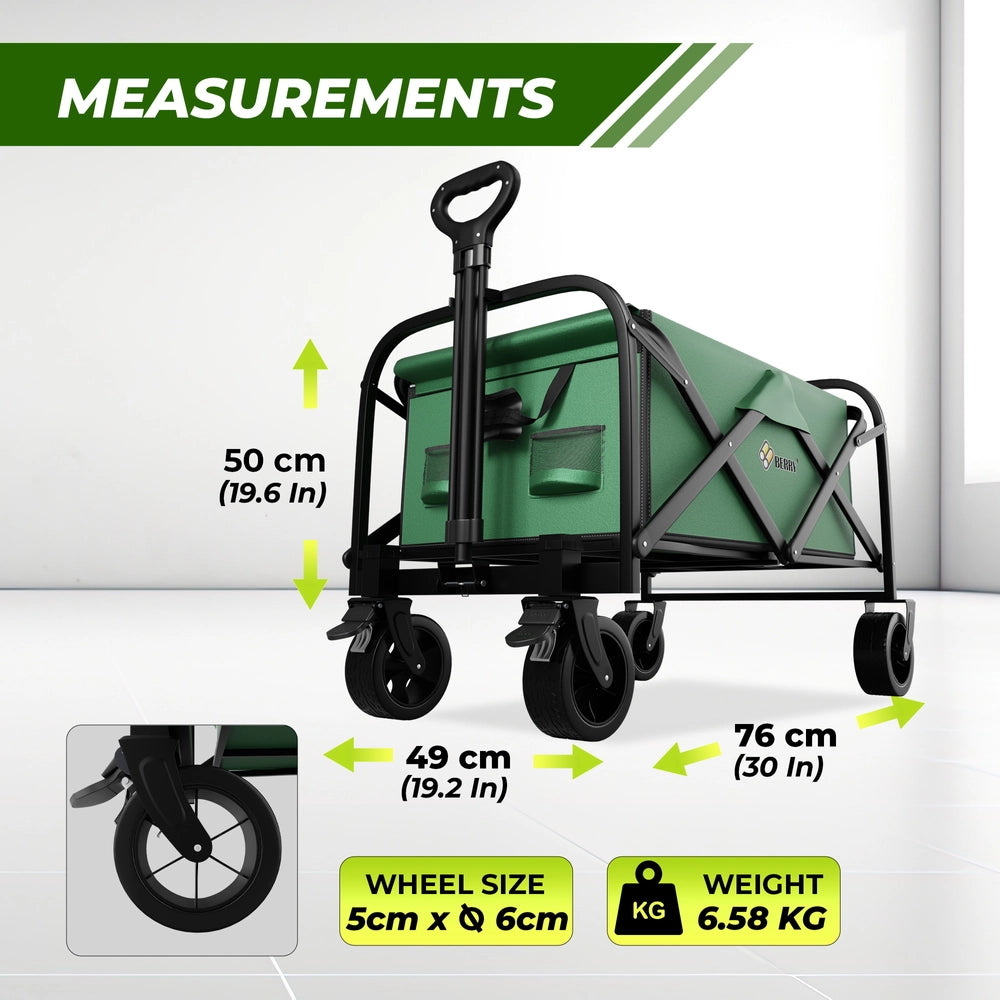 100KG Foldable Trolley Green | Heavy Duty Camping Cart