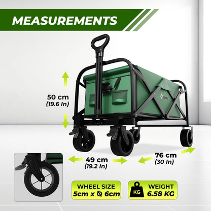 100KG Foldable Trolley Green | Heavy Duty Camping Cart