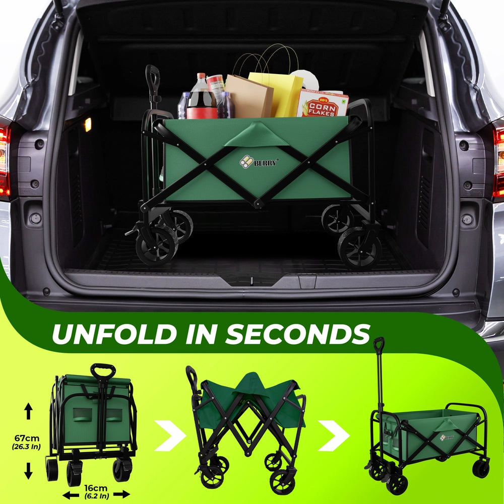 100KG Foldable Trolley Green | Heavy Duty Camping Cart