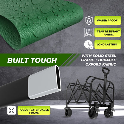 100KG Foldable Trolley Green | Heavy Duty Camping Cart