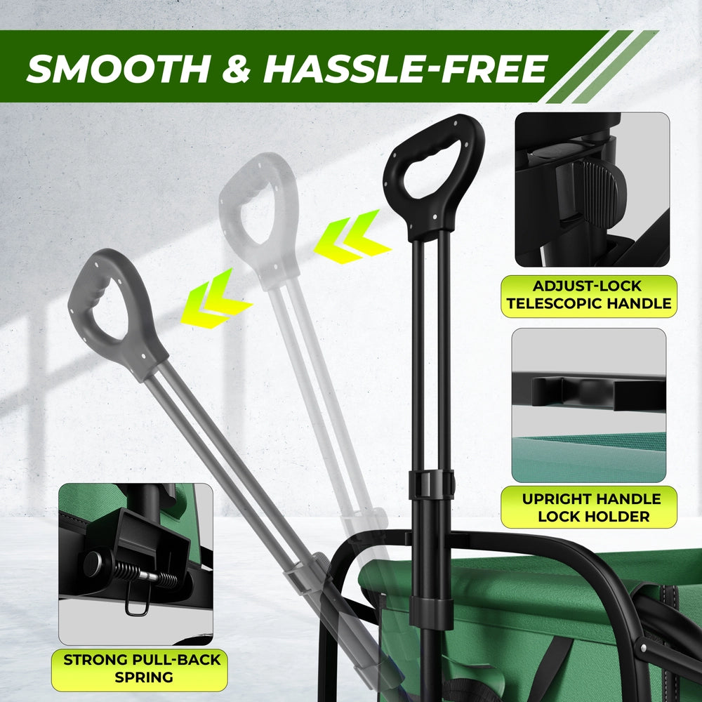 100KG Foldable Trolley Green | Heavy Duty Camping Cart