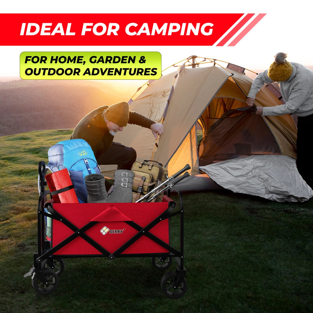 100KG Foldable Shopping Trolley Red | Heavy Duty Camping Cart