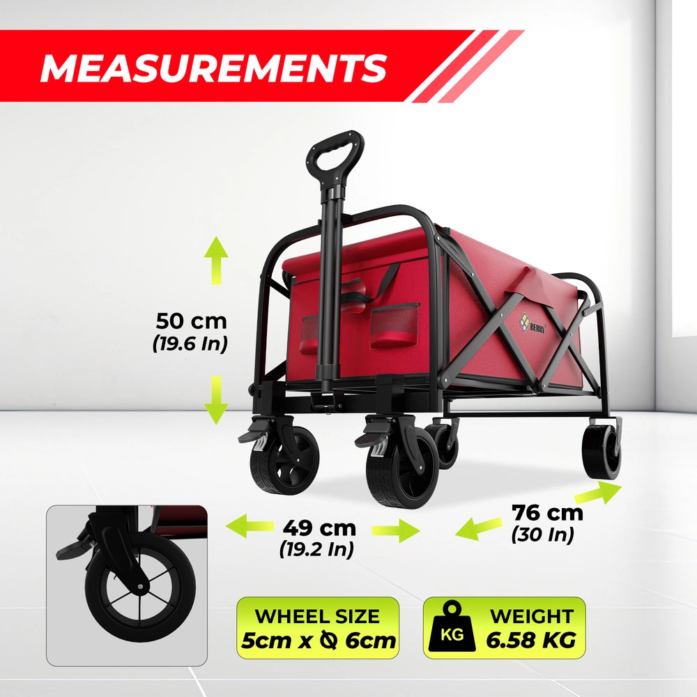 100KG Foldable Shopping Trolley Red | Heavy Duty Camping Cart