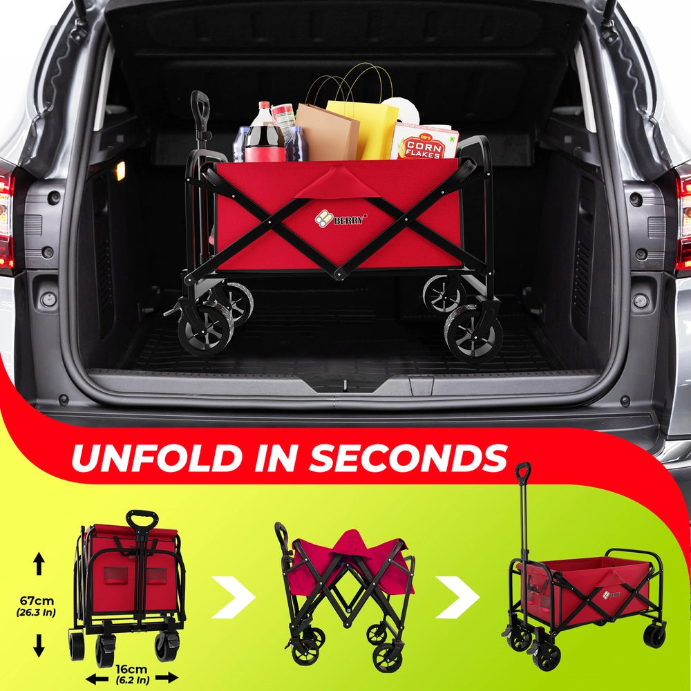 100KG Foldable Shopping Trolley Red | Heavy Duty Camping Cart