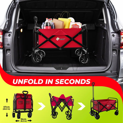 100KG Foldable Shopping Trolley Red | Heavy Duty Camping Cart