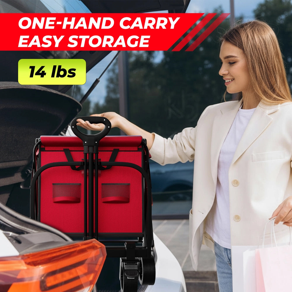 100KG Foldable Shopping Trolley Red | Heavy Duty Camping Cart