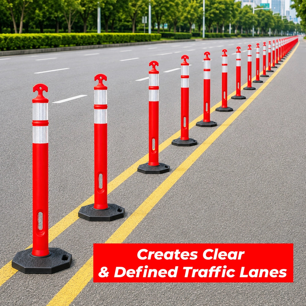 110CM Traffic Delineator Post Orange | Safety Barrier Post with Weighted Base