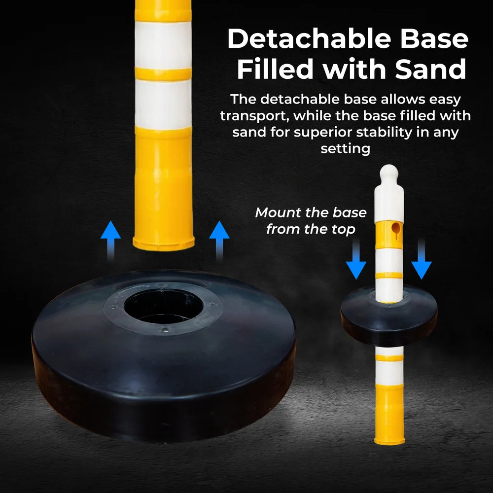 Reflective Delineator Post Yellow | 120CM Safety Traffic Barrier with Sand Weighted Base
