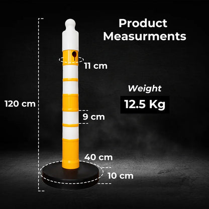 Reflective Delineator Post Yellow | 120CM Safety Traffic Barrier with Sand Weighted Base