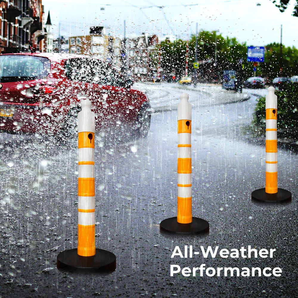Reflective Delineator Post Yellow | 120CM Safety Traffic Barrier with Sand Weighted Base