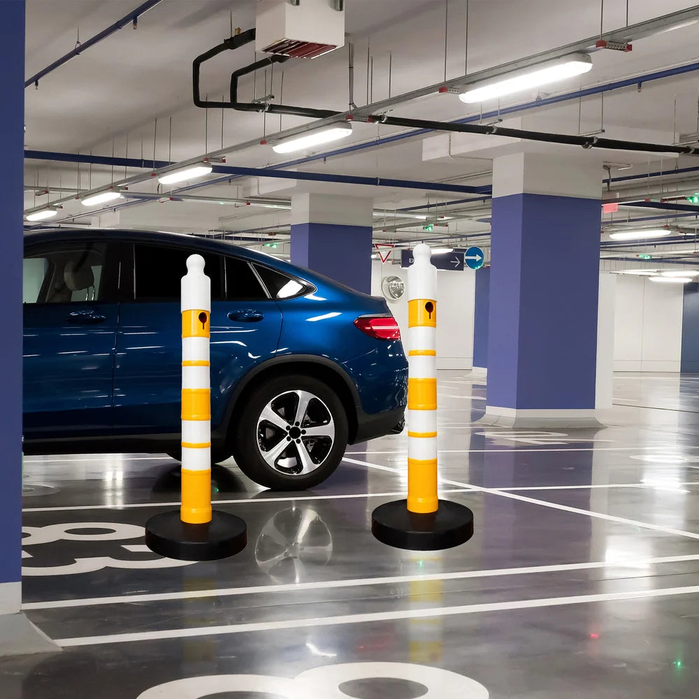 Reflective Delineator Post Yellow | 120CM Safety Traffic Barrier with Sand Weighted Base