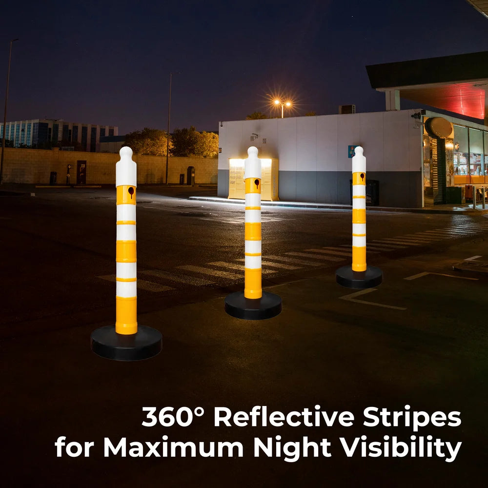Reflective Delineator Post Yellow | 120CM Safety Traffic Barrier with Sand Weighted Base