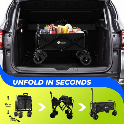 150KG Foldable Trolley Wagon Black | Heavy Duty Camping Cart