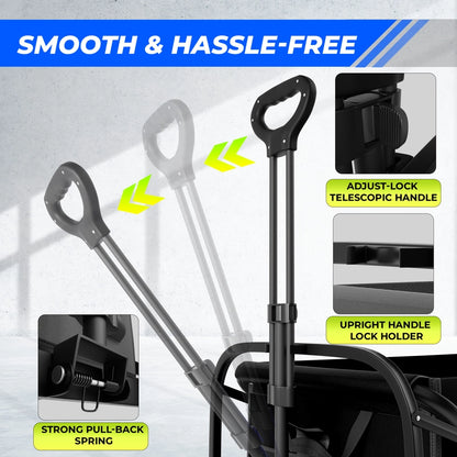 150KG Foldable Trolley Wagon Black | Heavy Duty Camping Cart