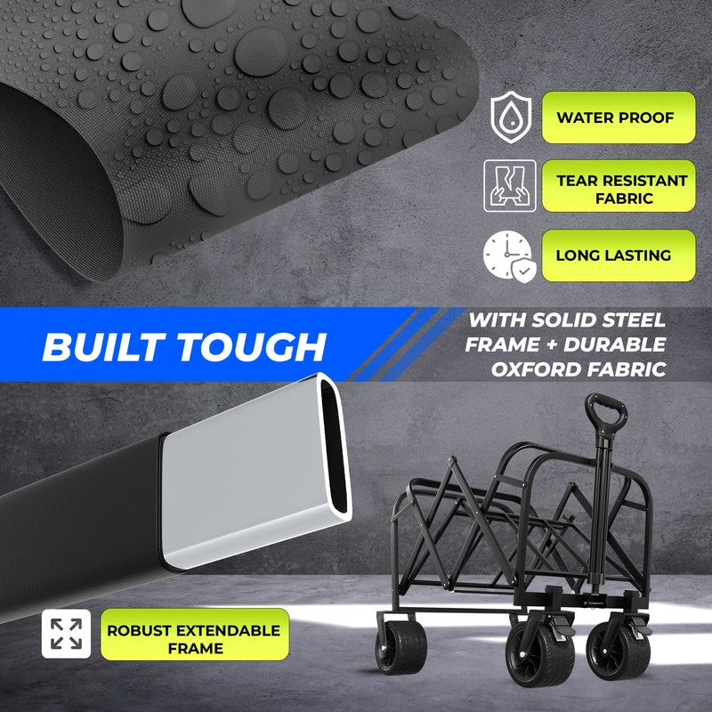 150KG Foldable Trolley Wagon Black | Heavy Duty Camping Cart