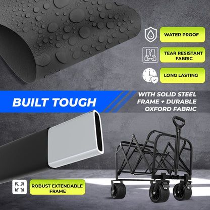 150KG Foldable Trolley Wagon Black | Heavy Duty Camping Cart