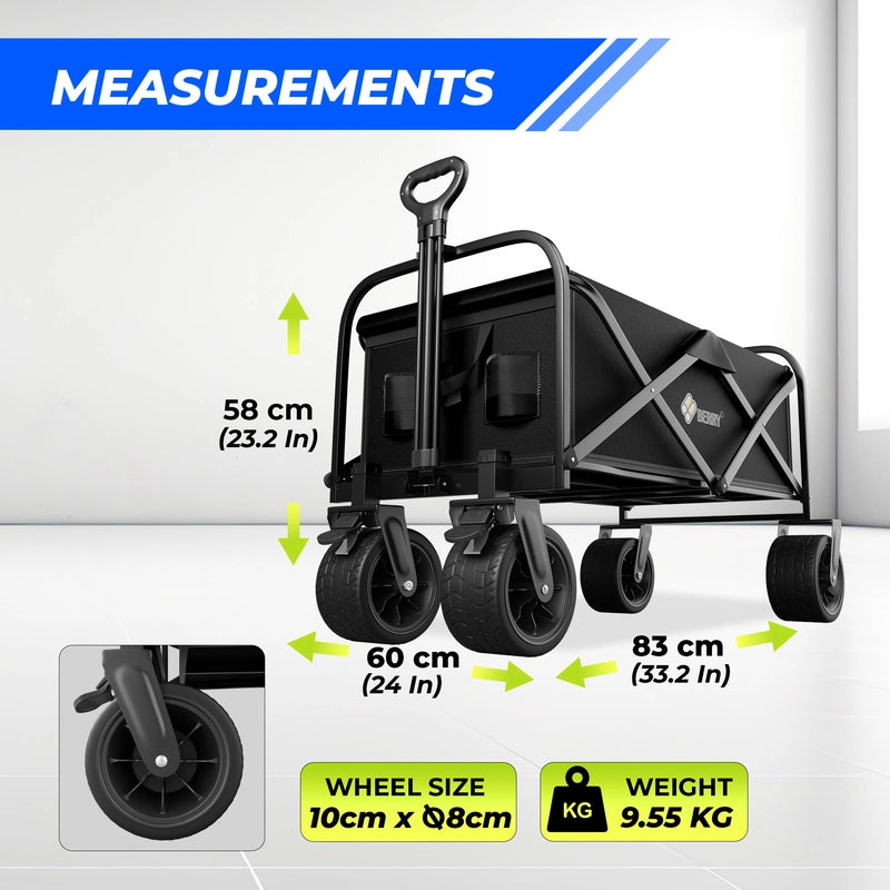 150KG Foldable Trolley Wagon Black | Heavy Duty Camping Cart