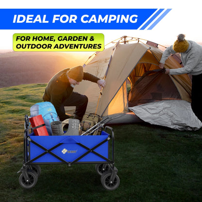 150KG Foldable Trolley Wagon Blue | Heavy Duty Camping Cart with Telescopic Handle